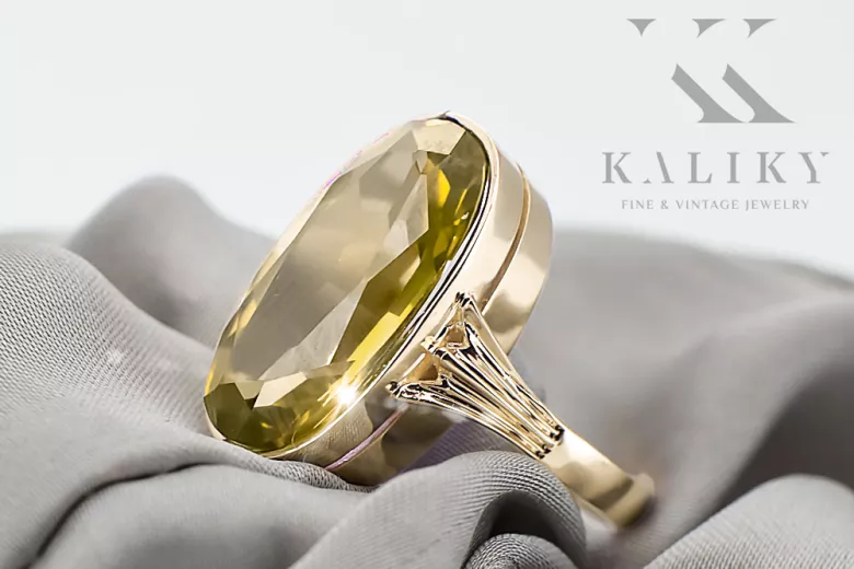 Pierścionek Żółty Perydot 14k żółte złoto Vintage vrc113y